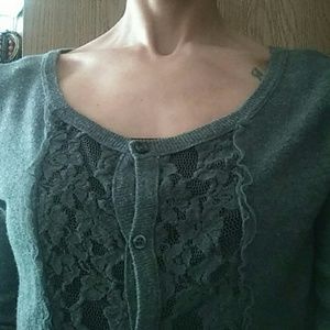 Grey Hollister cardigan sweater w/lace!